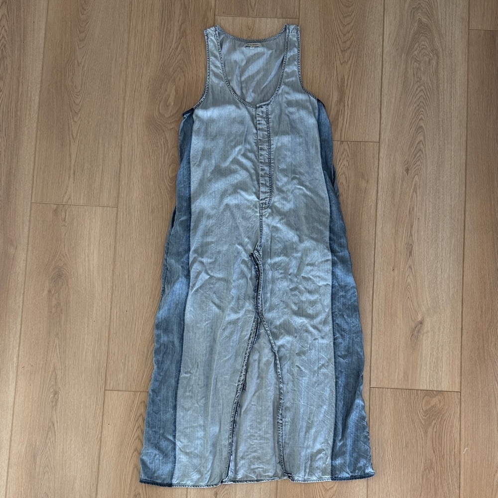 DL1961 Claremont Midi Dress, Two-Tone Sleeveless Denim Jumper, Raw Edge Chambray